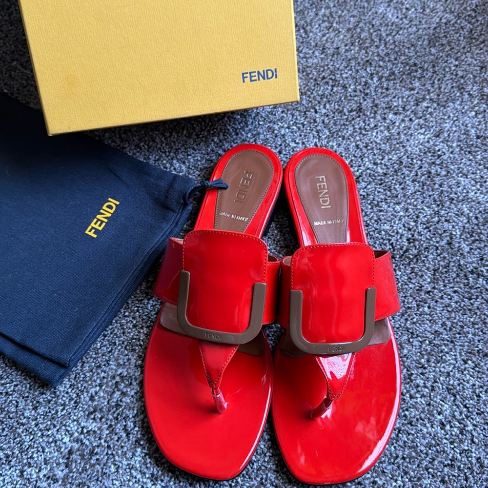 Authentic Fendi orange patent leather sandals 38